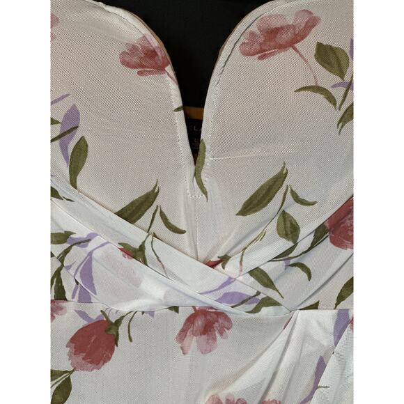 JLUXLABLE Strapless Dress L Floral Y2K 90's Fairy Ruched Asymmetrical - Picture 4 of 16